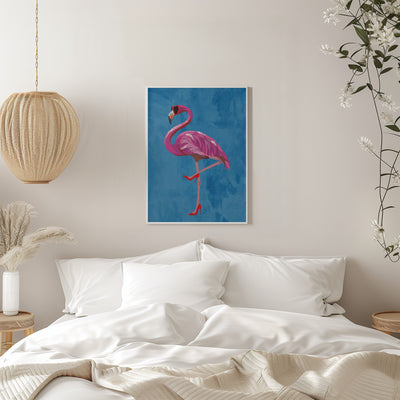 Flamingo in heels and heart glasses blue - Stretched Canvas, Poster or Fine Art Print I Heart Wall Art