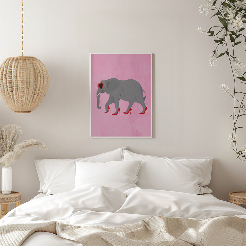 Elephant in heels and heart glasses - Stretched Canvas, Poster or Fine Art Print I Heart Wall Art