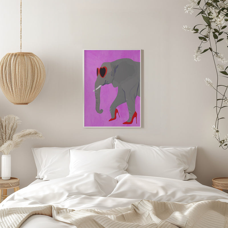 Flamingo profile in heels and heart glasses - Stretched Canvas, Poster or Fine Art Print I Heart Wall Art