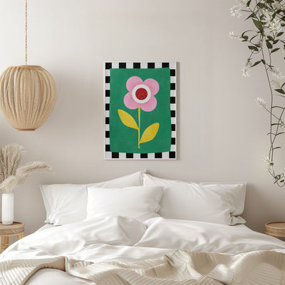 Pink Flower with Yellow Leaves - Stretched Canvas, Poster or Fine Art Print I Heart Wall Art