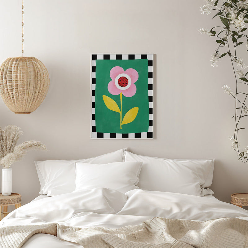 Pink Flower with Yellow Leaves - Stretched Canvas, Poster or Fine Art Print I Heart Wall Art