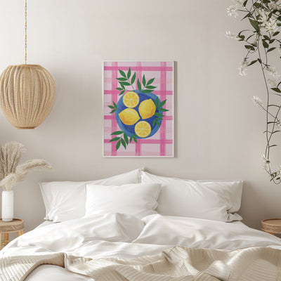 Lemons on a Blue Plate - Stretched Canvas, Poster or Fine Art Print I Heart Wall Art
