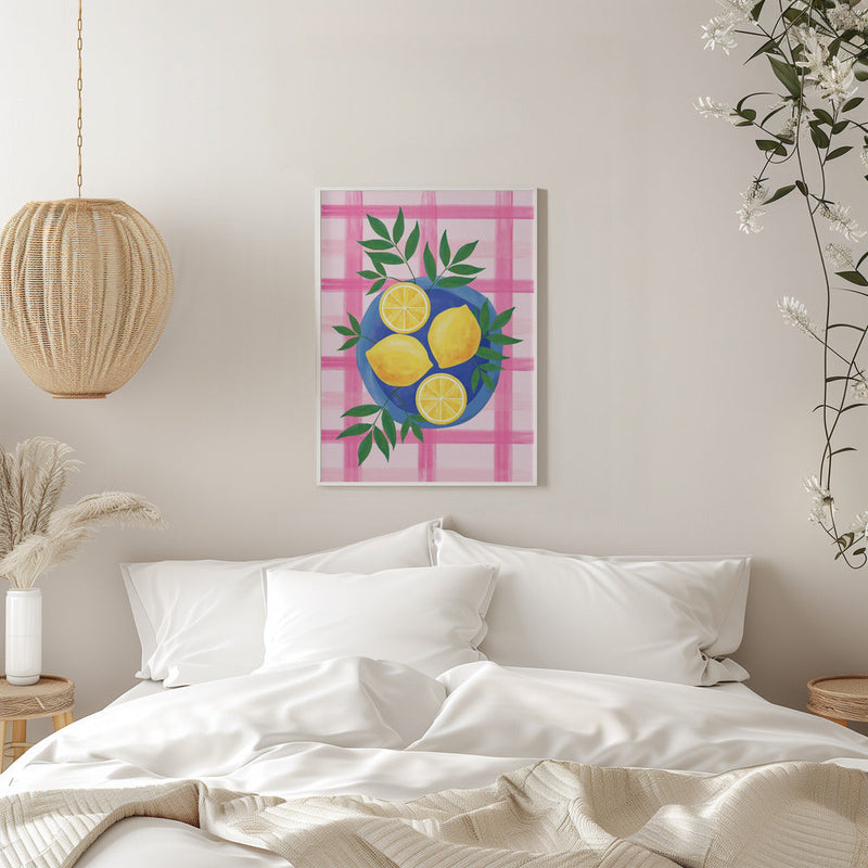 Lemons on a Blue Plate - Stretched Canvas, Poster or Fine Art Print I Heart Wall Art