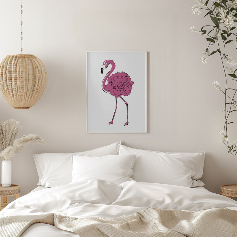 Peony Flamingo - Stretched Canvas, Poster or Fine Art Print I Heart Wall Art