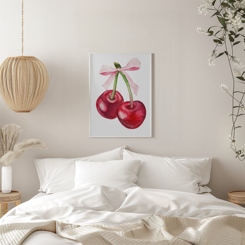 Red Cherry Pink Bow - Stretched Canvas, Poster or Fine Art Print I Heart Wall Art