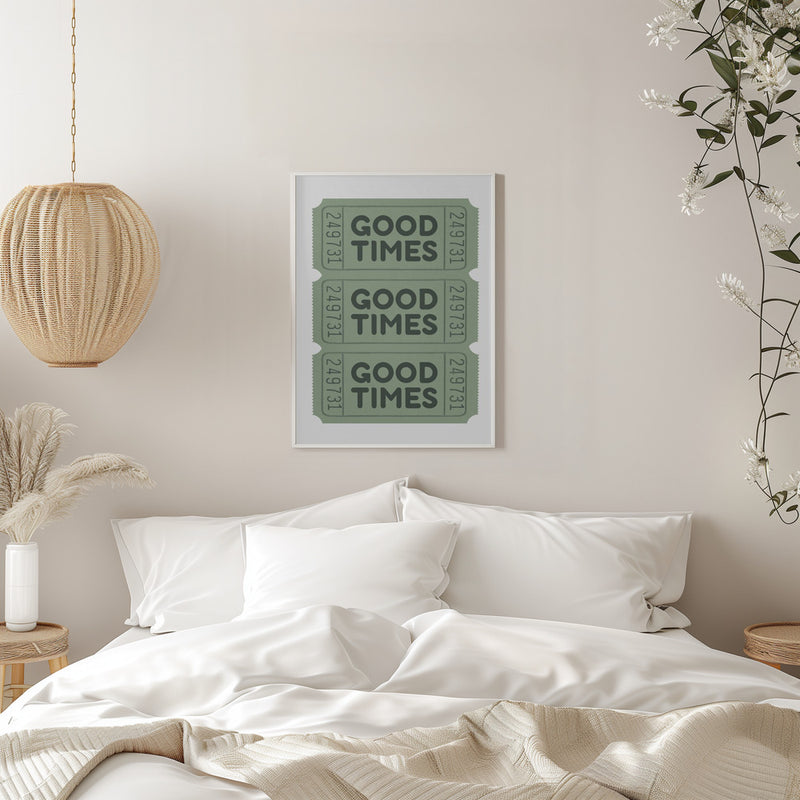 Sage Green Good Times Tickets - Stretched Canvas, Poster or Fine Art Print I Heart Wall Art