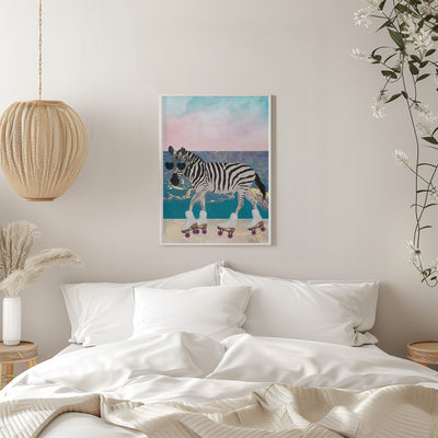 Zebra On Holiday Rollerksating - Stretched Canvas, Poster or Fine Art Print I Heart Wall Art