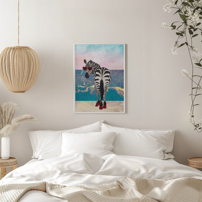 Zebar in heels on the beach - Stretched Canvas, Poster or Fine Art Print I Heart Wall Art