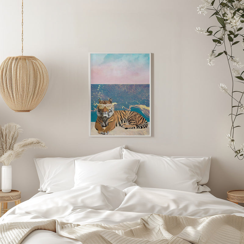 Tiger lying on the beach - Stretched Canvas, Poster or Fine Art Print I Heart Wall Art