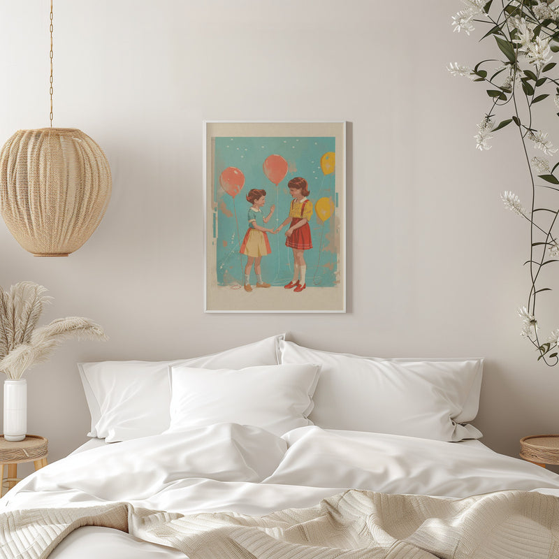 Retro kids at party - Stretched Canvas, Poster or Fine Art Print I Heart Wall Art