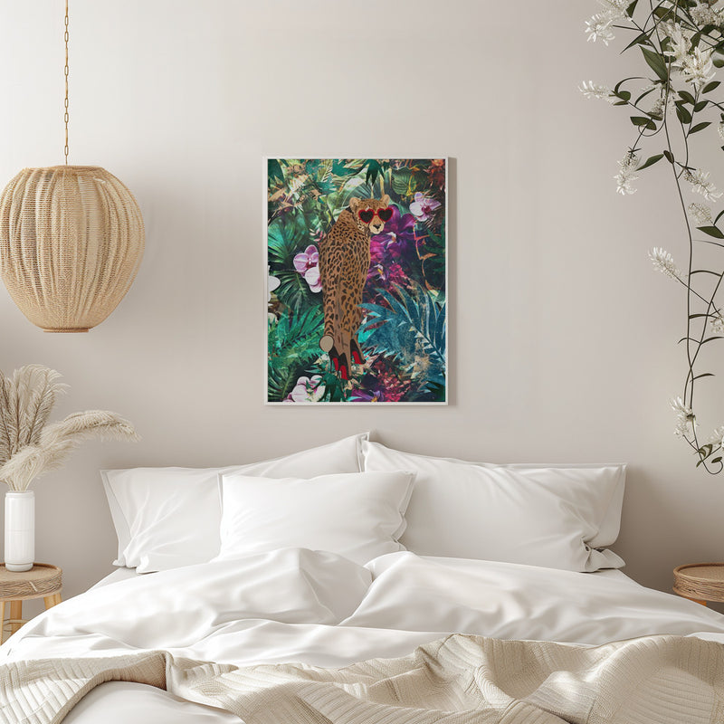 Tropical Floral Jungle - Cheetah in heels 2 - Stretched Canvas, Poster or Fine Art Print I Heart Wall Art