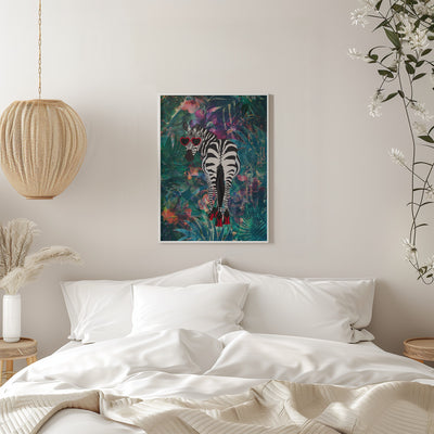 Tropical Floral Jungle - zebra in heels 2 - Stretched Canvas, Poster or Fine Art Print I Heart Wall Art