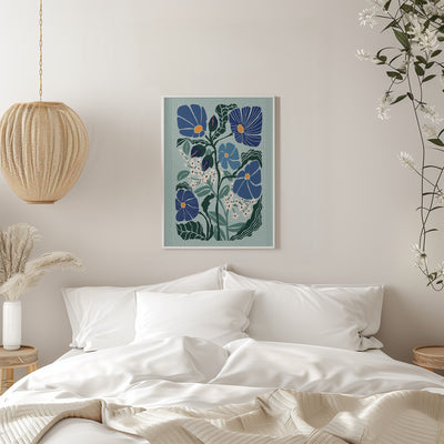 Klimt Flowers Light Blue - Stretched Canvas, Poster or Fine Art Print I Heart Wall Art