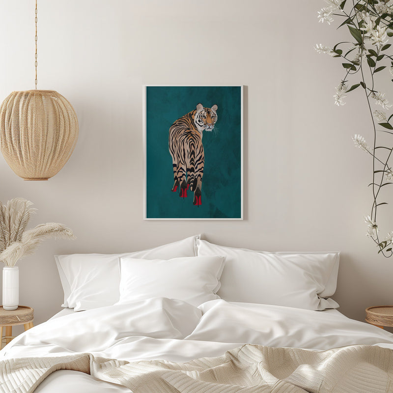 Tiger in heels - teal - Stretched Canvas, Poster or Fine Art Print I Heart Wall Art