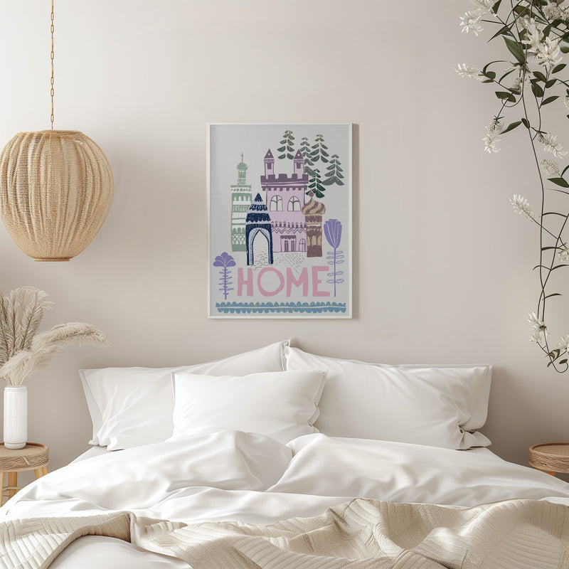 Block print Home lilac - Stretched Canvas, Poster or Fine Art Print I Heart Wall Art