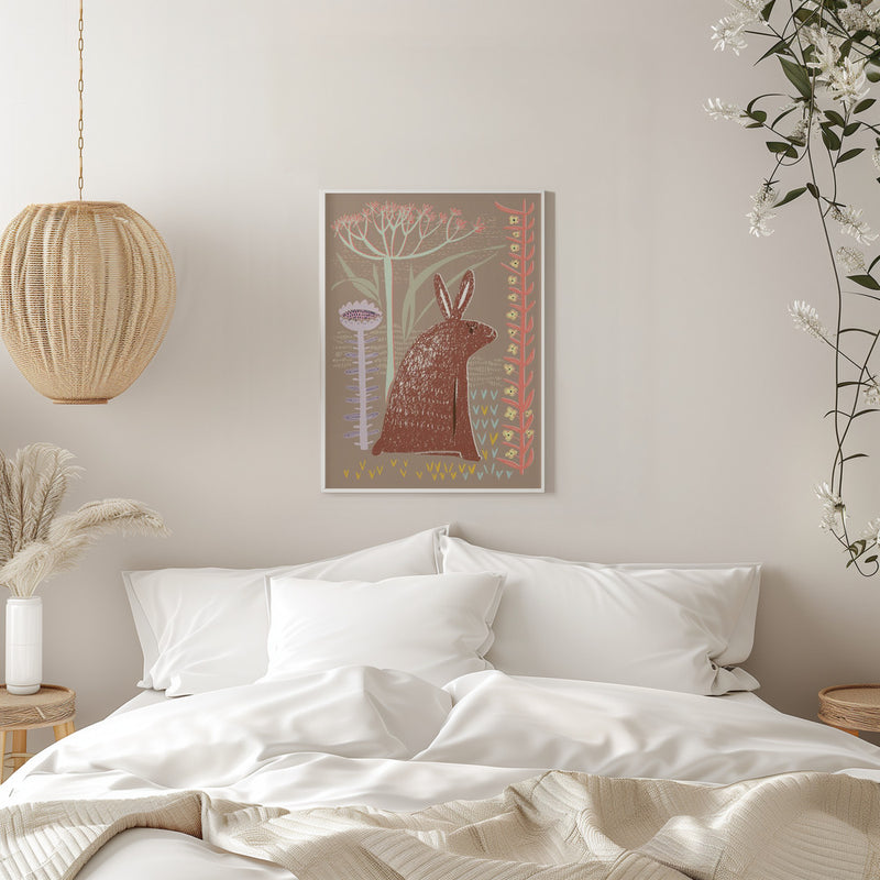 Block print brown bunny - Stretched Canvas, Poster or Fine Art Print I Heart Wall Art