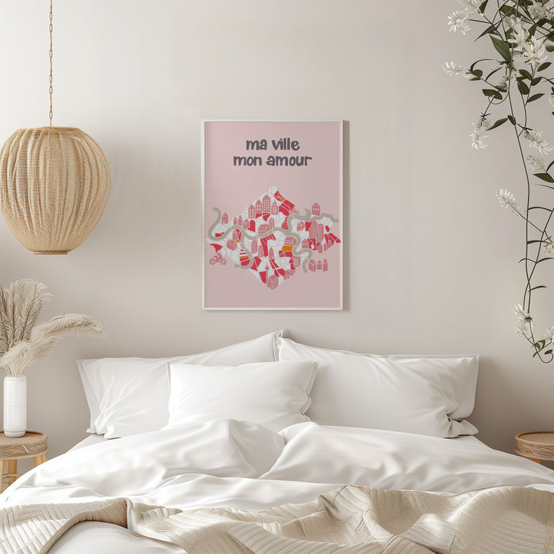 ma ville mon amour; City life collection pearl pink - Stretched Canvas, Poster or Fine Art Print I Heart Wall Art