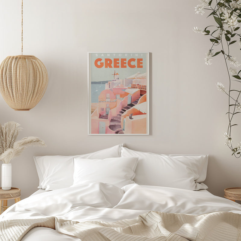 Santorini Greece Vintage Travel Poster - Stretched Canvas, Poster or Fine Art Print I Heart Wall Art