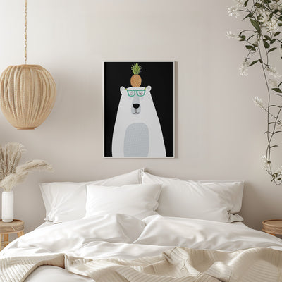 Funny White Polar Bear Wearing Glasses with Pineapple - Stretched Canvas, Poster or Fine Art Print I Heart Wall Art