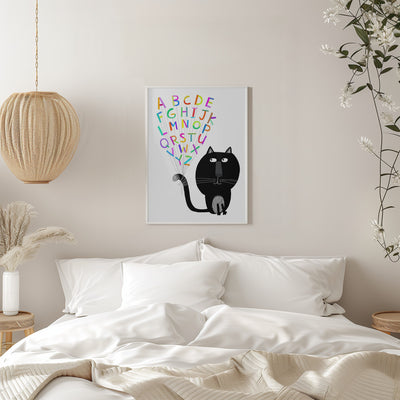 Cute Black Cat with Alphabet Letters by Carla Daly - Stretched Canvas, Poster or Fine Art Print I Heart Wall Art