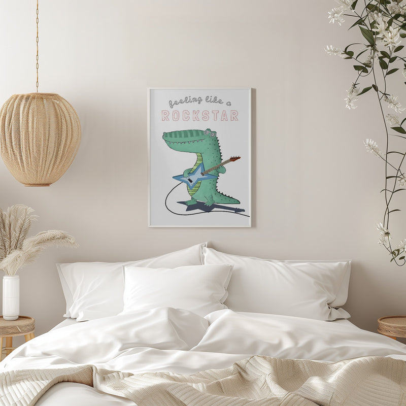 Feeling Like A Rockstar! Funny Crocodile Playing the Guitar - Stretched Canvas, Poster or Fine Art Print I Heart Wall Art