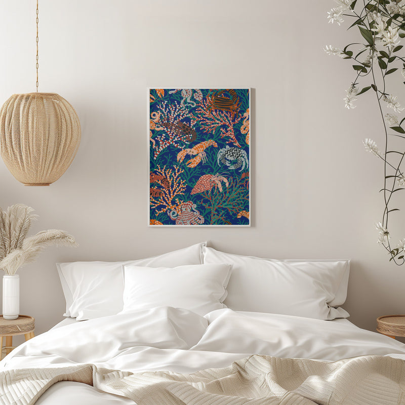 Vibrant coral reef blue and orange pattern - Stretched Canvas, Poster or Fine Art Print I Heart Wall Art