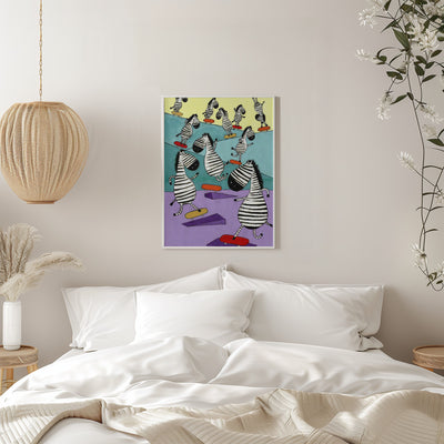 Hilarious Zebras in the Skatepark by Artist Carla Daly - Stretched Canvas, Poster or Fine Art Print I Heart Wall Art