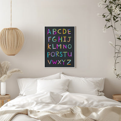 Hand Drawn Alphabet Letters on Black Background by Artist Carla Daly - Stretched Canvas, Poster or Fine Art Print I Heart Wall Art