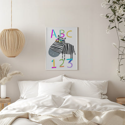 ABC and 123 Letters and Numbers with Zebra by Artist Carla Daly - Stretched Canvas, Poster or Fine Art Print I Heart Wall Art