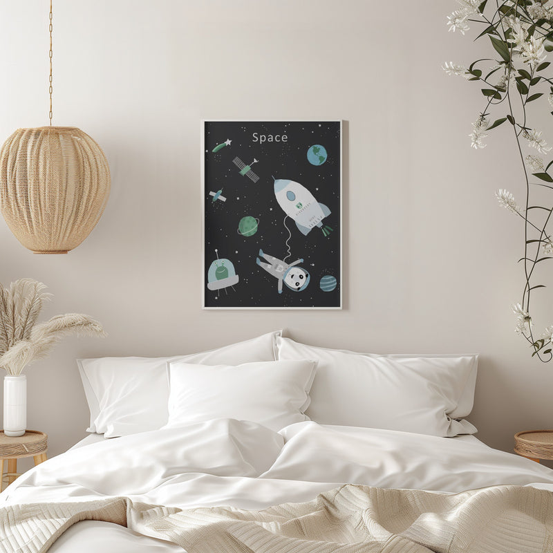 Funny Panda with Space Rocket by Artist Carla Daly - Stretched Canvas, Poster or Fine Art Print I Heart Wall Art