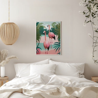 Tropical Flamingo Paradise - Stretched Canvas, Poster or Fine Art Print I Heart Wall Art