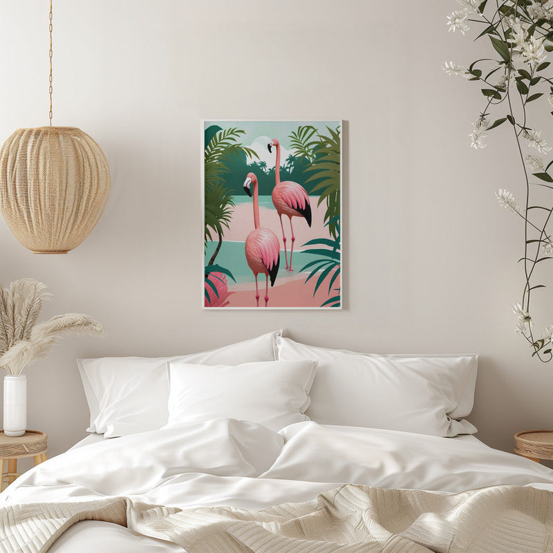 Tropical Flamingo Paradise - Stretched Canvas, Poster or Fine Art Print I Heart Wall Art