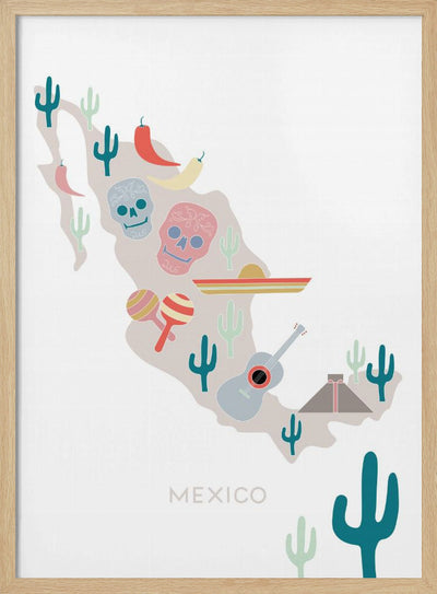 Mexico Map No 1 - Stretched Canvas, Poster or Fine Art Print I Heart Wall Art