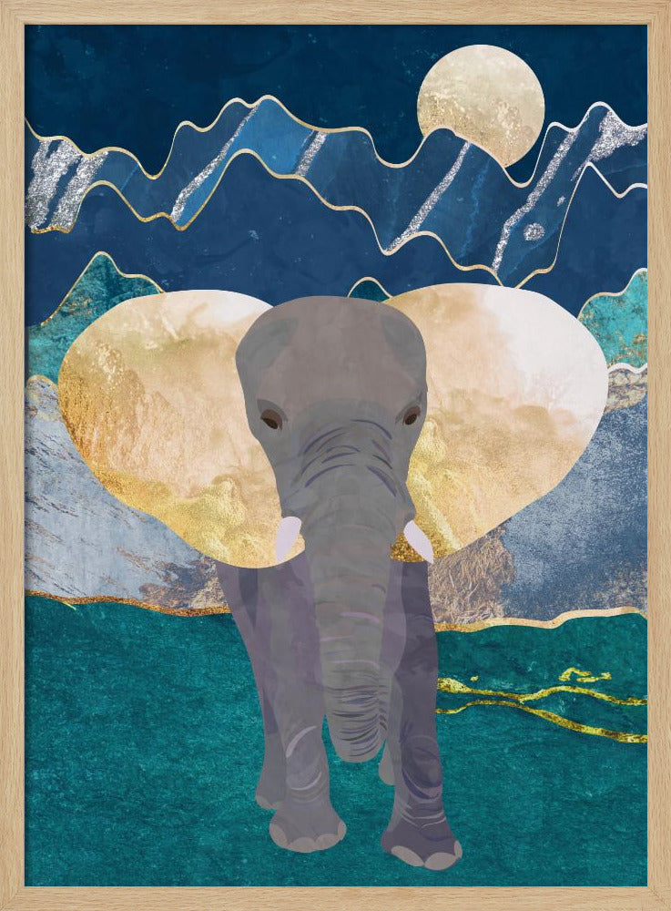 Moonlight golden elephant - Stretched Canvas, Poster or Fine Art Print I Heart Wall Art