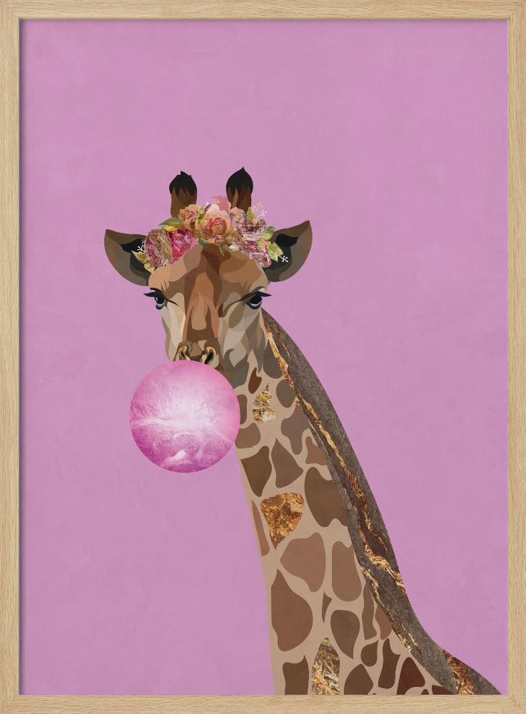 Giraffe pink bubblegum - Stretched Canvas, Poster or Fine Art Print I Heart Wall Art