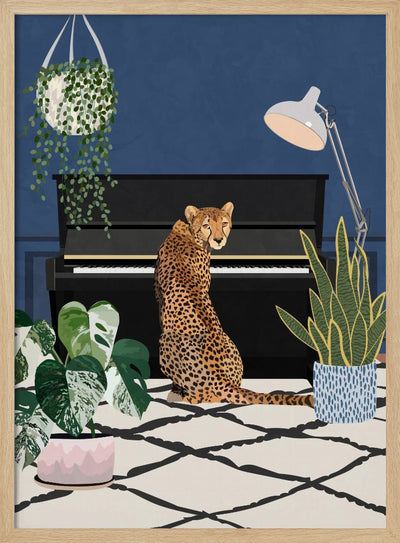 Cheetah playing piano - Stretched Canvas, Poster or Fine Art Print I Heart Wall Art