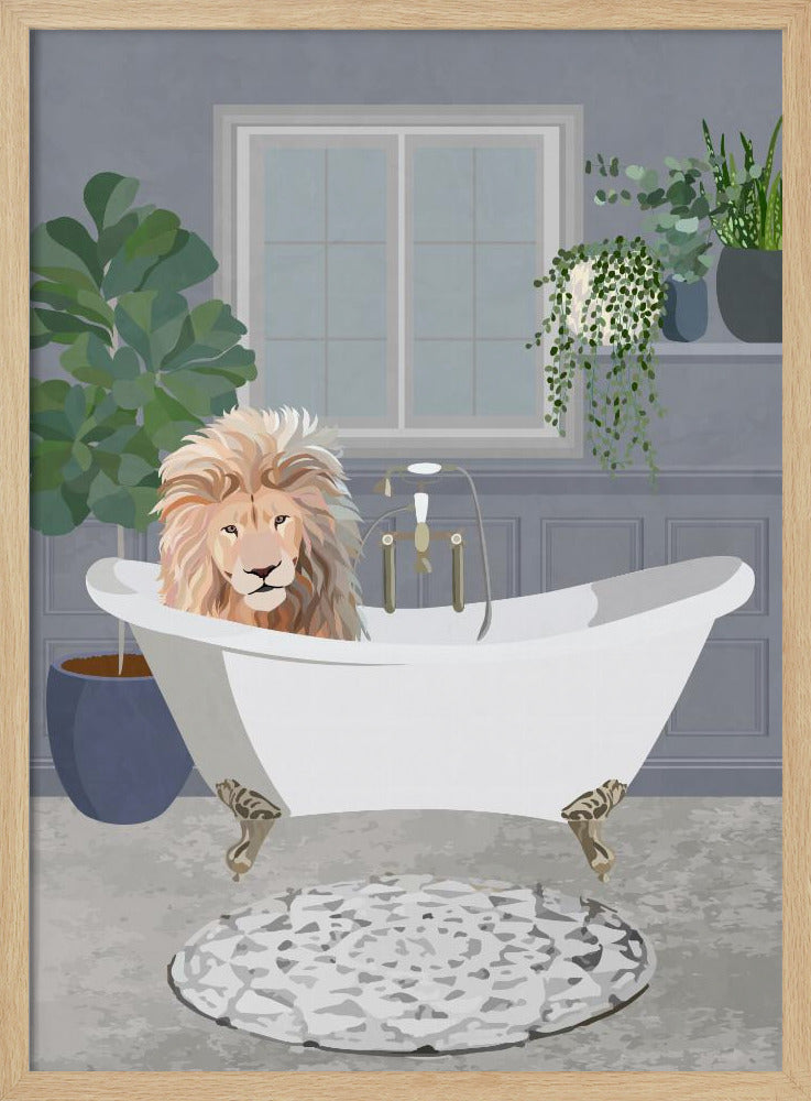 Lion takes a bath - Stretched Canvas, Poster or Fine Art Print I Heart Wall Art