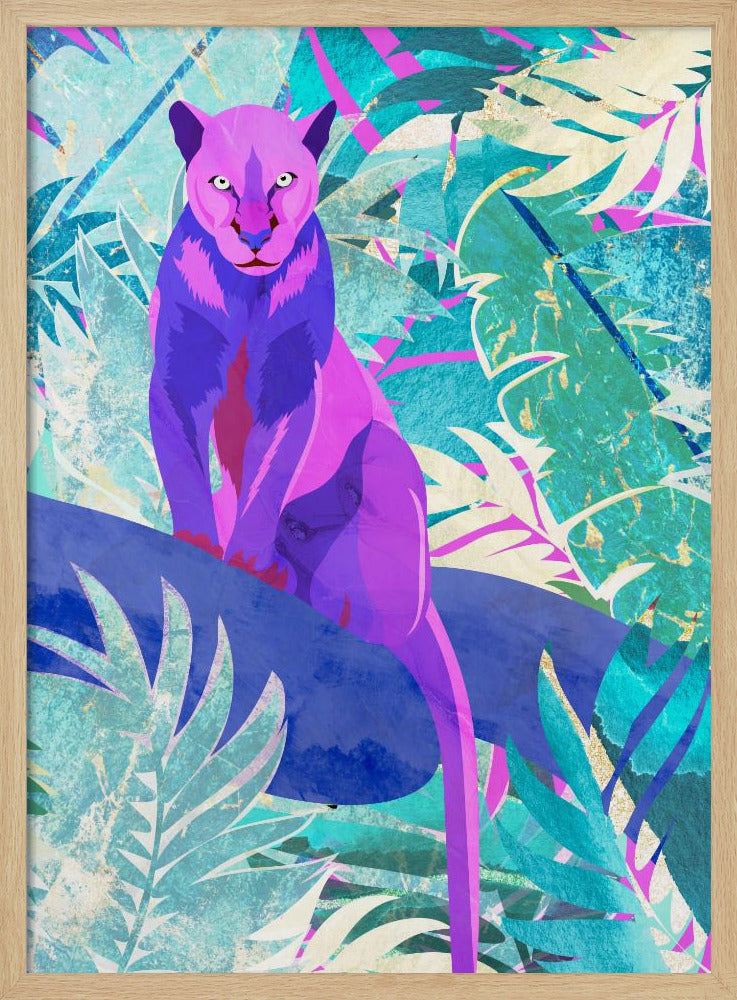 Pink Panther in the neon jungle - Stretched Canvas, Poster or Fine Art Print I Heart Wall Art