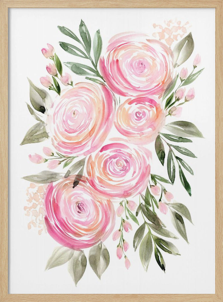 Begonia pink ranunculus bouquet - Stretched Canvas, Poster or Fine Art Print I Heart Wall Art