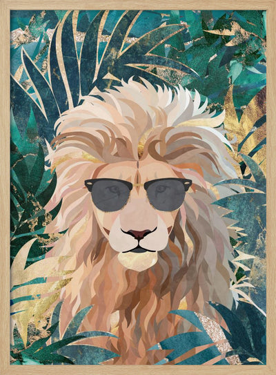 Cool Tropical Lion in Sunglasses - Stretched Canvas, Poster or Fine Art Print I Heart Wall Art