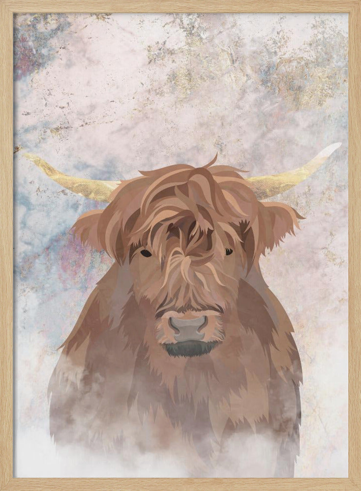 Highlands Cow Gold and Marble - Stretched Canvas, Poster or Fine Art Print I Heart Wall Art