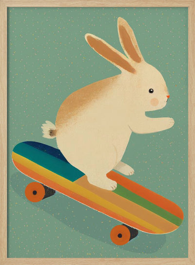 Bunny On Skateboard - Stretched Canvas, Poster or Fine Art Print I Heart Wall Art