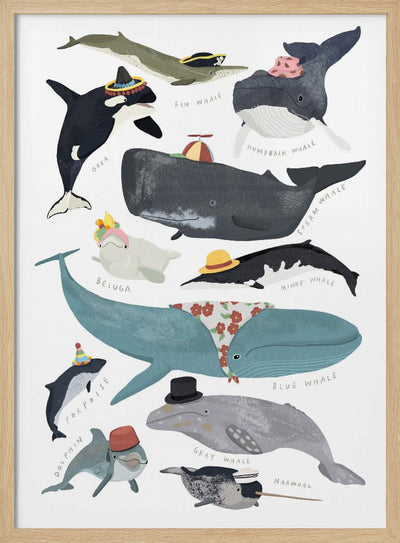 Whales In Hats - Stretched Canvas, Poster or Fine Art Print I Heart Wall Art