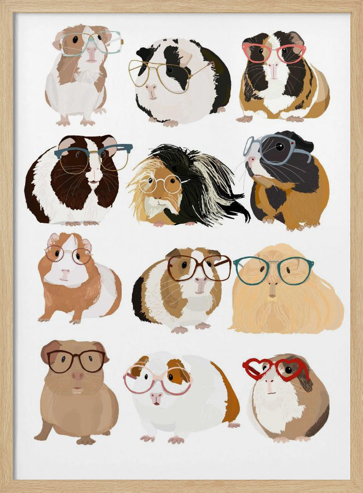 Guinea Pig in Glasses - Stretched Canvas, Poster or Fine Art Print I Heart Wall Art