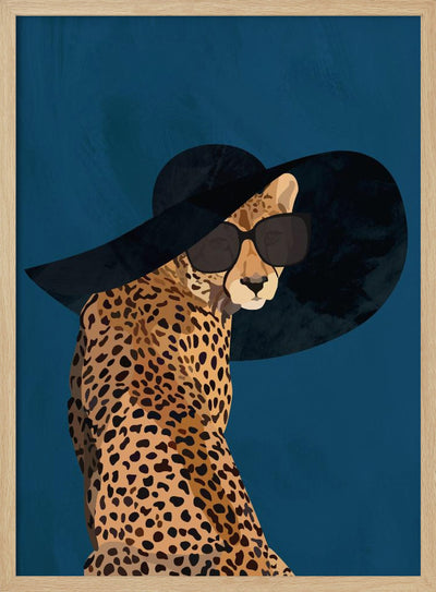 Fashionable Cheetah wearing a sunhat - Stretched Canvas, Poster or Fine Art Print I Heart Wall Art