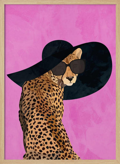 Cheetah Hat Pink - Stretched Canvas, Poster or Fine Art Print I Heart Wall Art