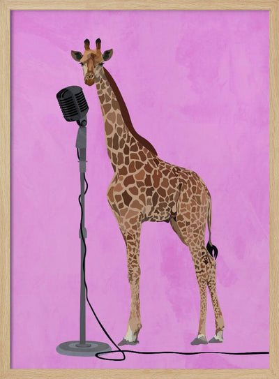 Giraffe Microphone Pink 01 - Stretched Canvas, Poster or Fine Art Print I Heart Wall Art