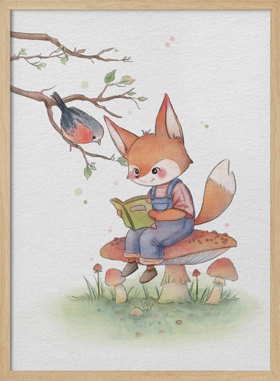 Fox and Bird Illustration - Stretched Canvas, Poster or Fine Art Print I Heart Wall Art