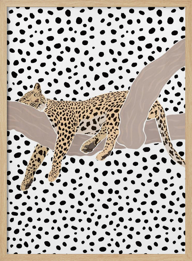 Leopard Sleeping Polkadots - Stretched Canvas, Poster or Fine Art Print I Heart Wall Art