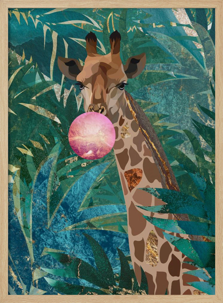 Bubblegum giraffe in the jungle - Stretched Canvas, Poster or Fine Art Print I Heart Wall Art